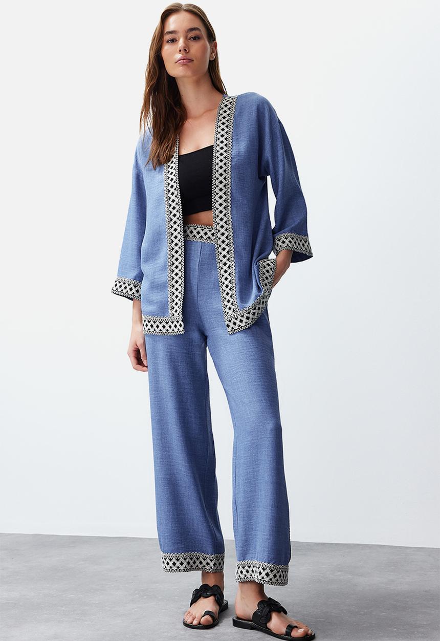 Trendyol - Embroidered Kimono Set - Indigo