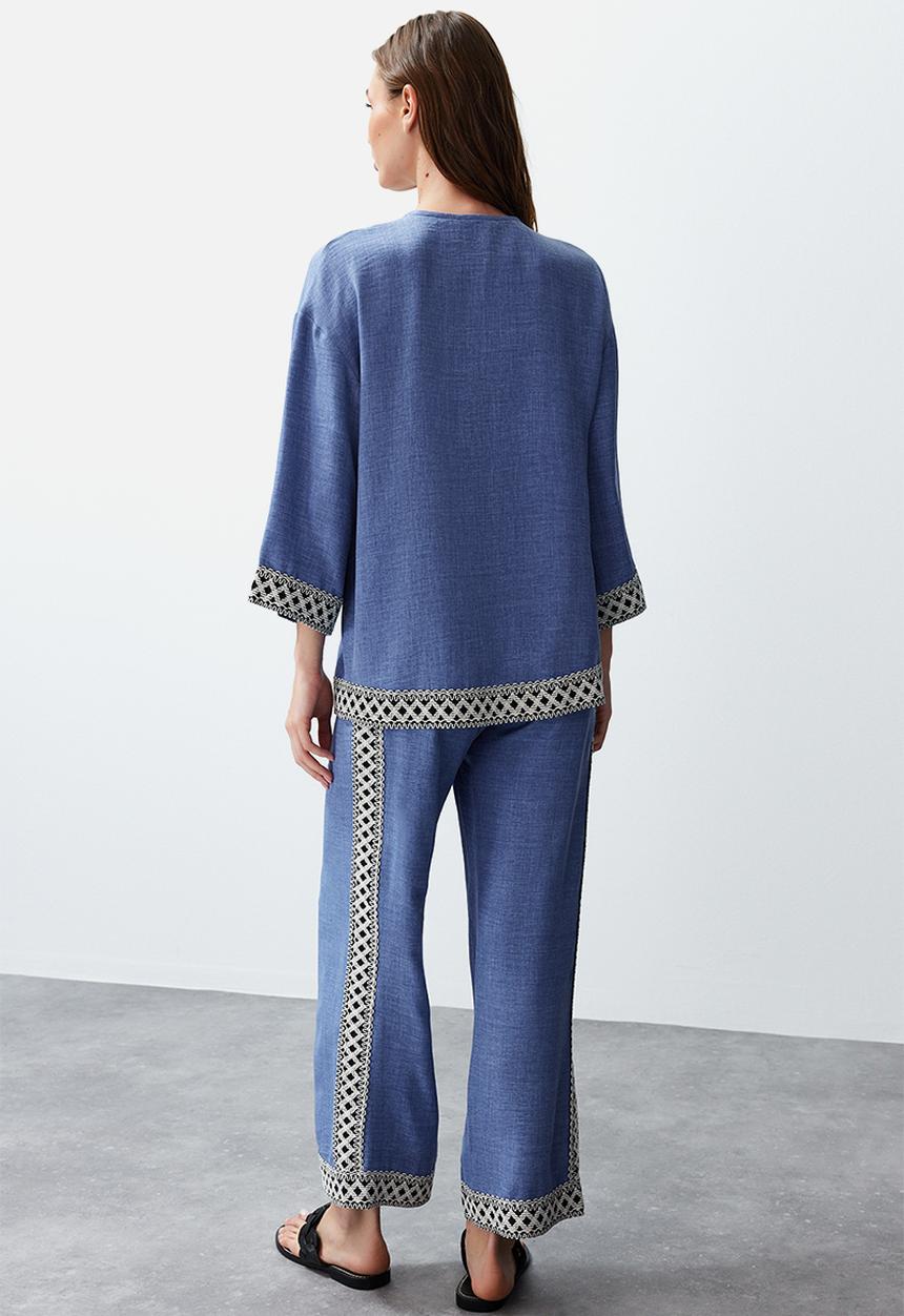 Trendyol - Embroidered Kimono Set - Indigo