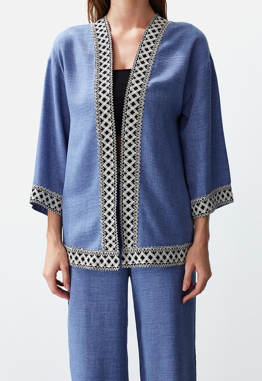 Trendyol - Embroidered Kimono Set - Indigo