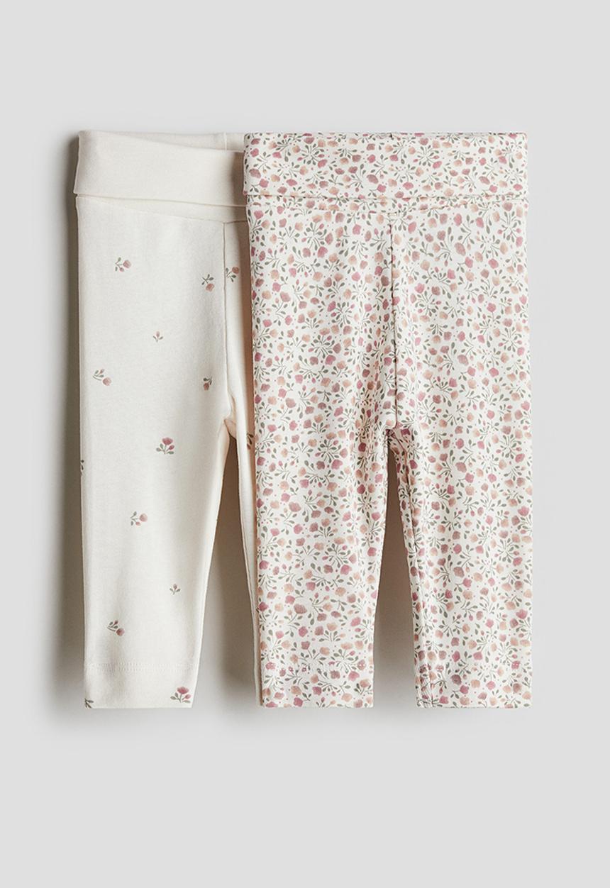 H&M - 2 Pack cotton jersey leggings - cream/floral