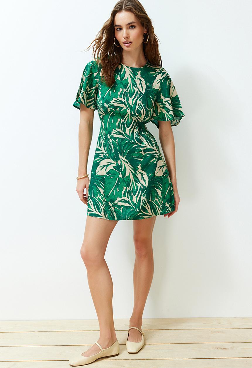 Trendyol - Tropical Floral Mini Dress - Green