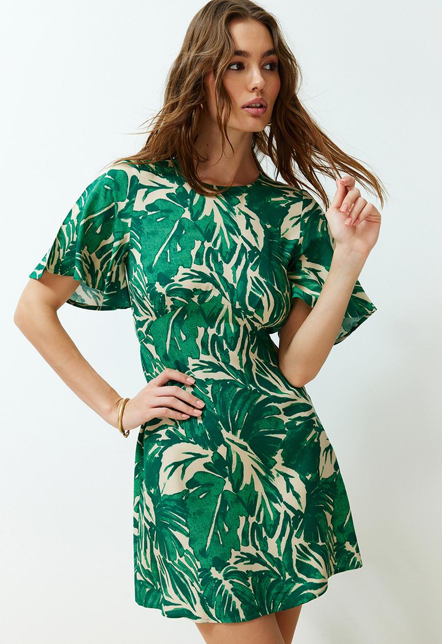 Trendyol - Tropical Floral Mini Dress - Green