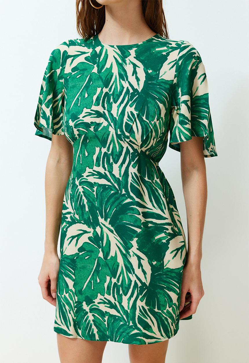 Trendyol - Tropical Floral Mini Dress - Green
