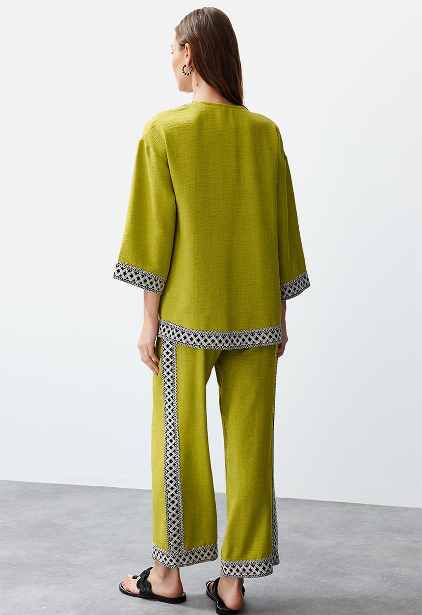 Trendyol - Embroidered Kimono Set - Oil Green