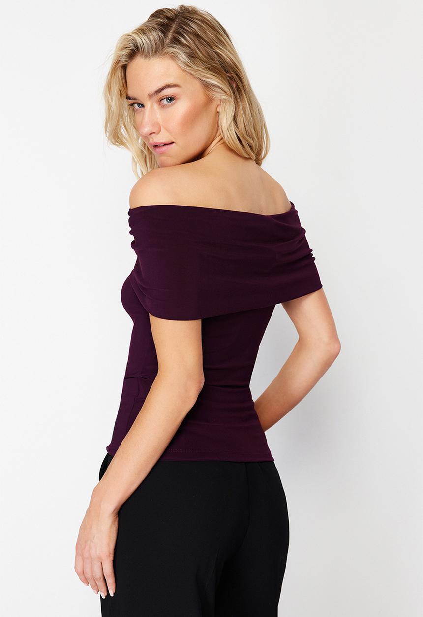 Trendyol - Carmen fitted flexible crop madonna top - plum