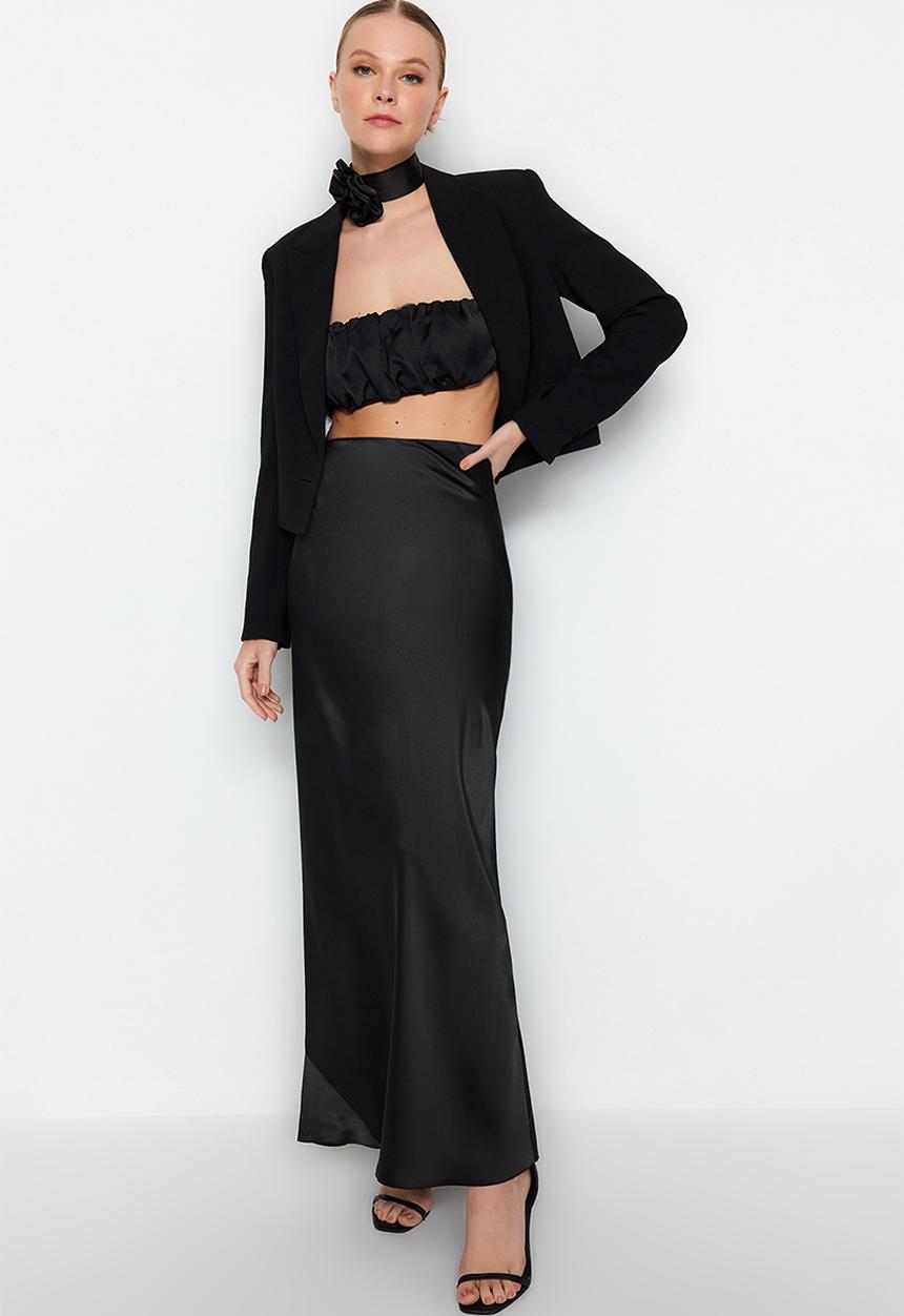 Trendyol - Woven Satin Long Skirt - Black
