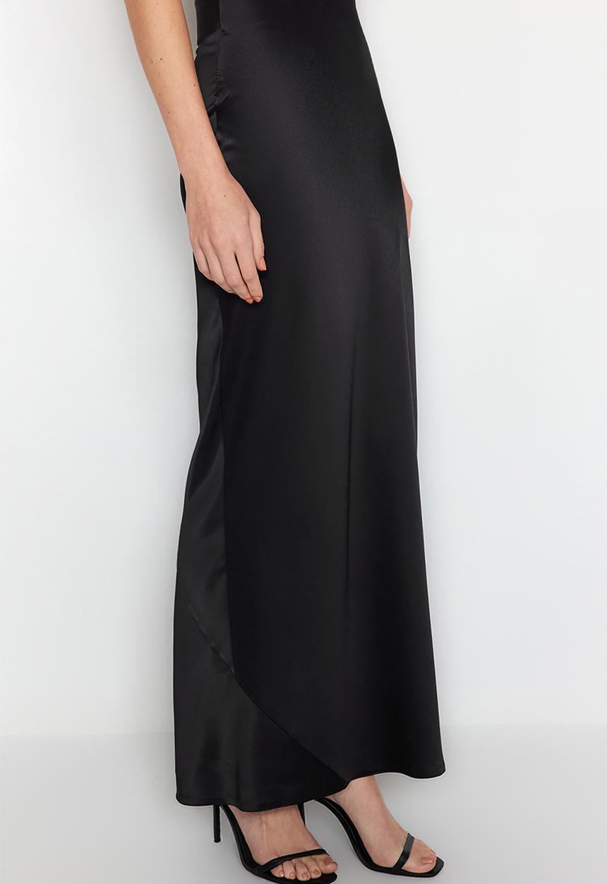 Trendyol - Woven Satin Long Skirt - Black