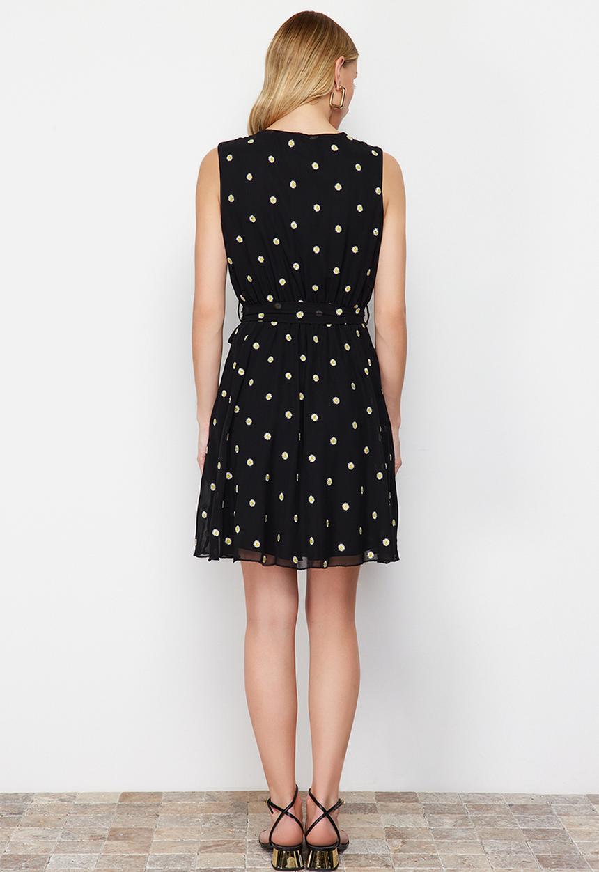 Trendyol - Patterned Double Breasted Mini Dress - Black