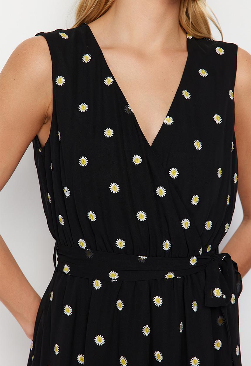 Trendyol - Patterned Double Breasted Mini Dress - Black