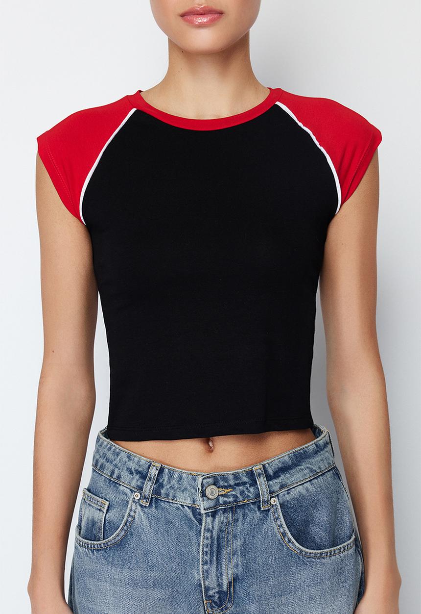 Trendyol - Colour block crew neck knit t-shirt - black