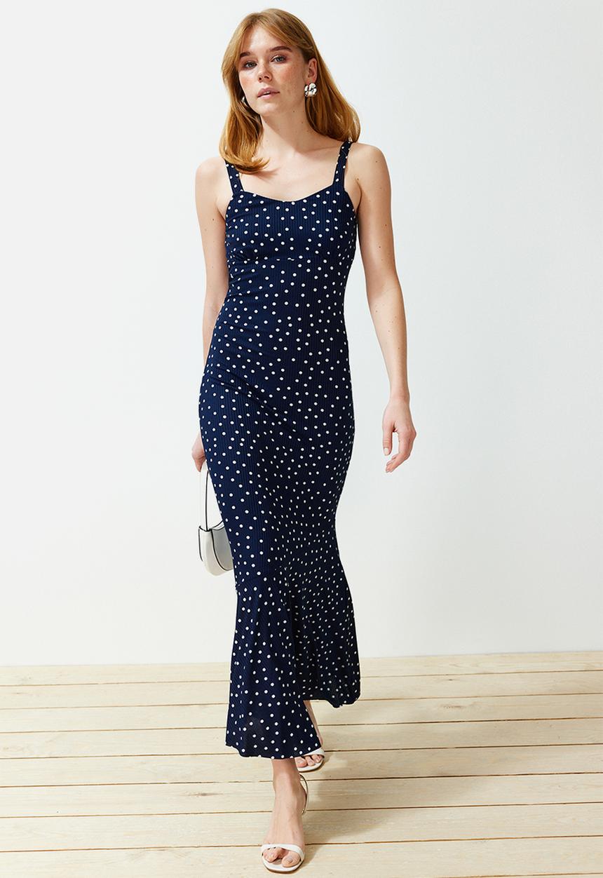 Trendyol - Strappy Fitted Maxi Pencil Dress - Navy