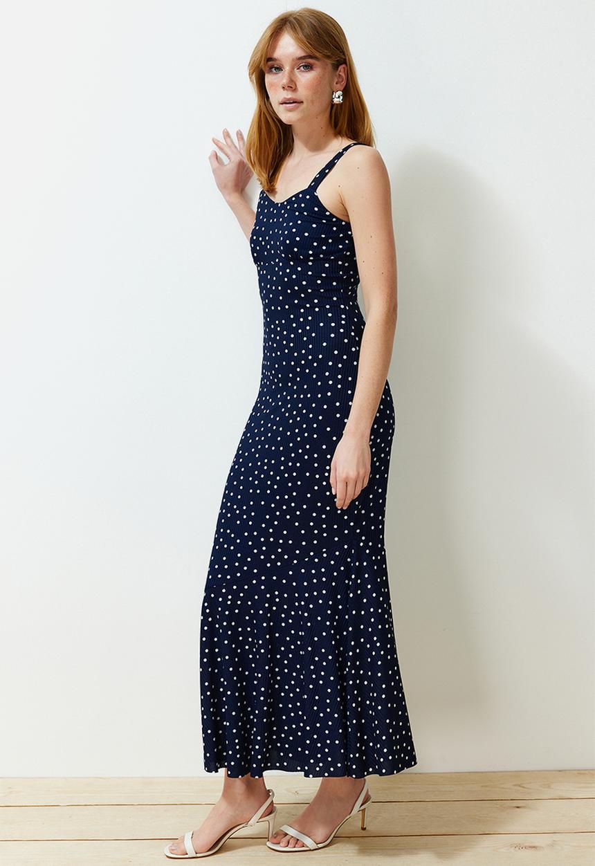 Trendyol - Strappy Fitted Maxi Pencil Dress - Navy