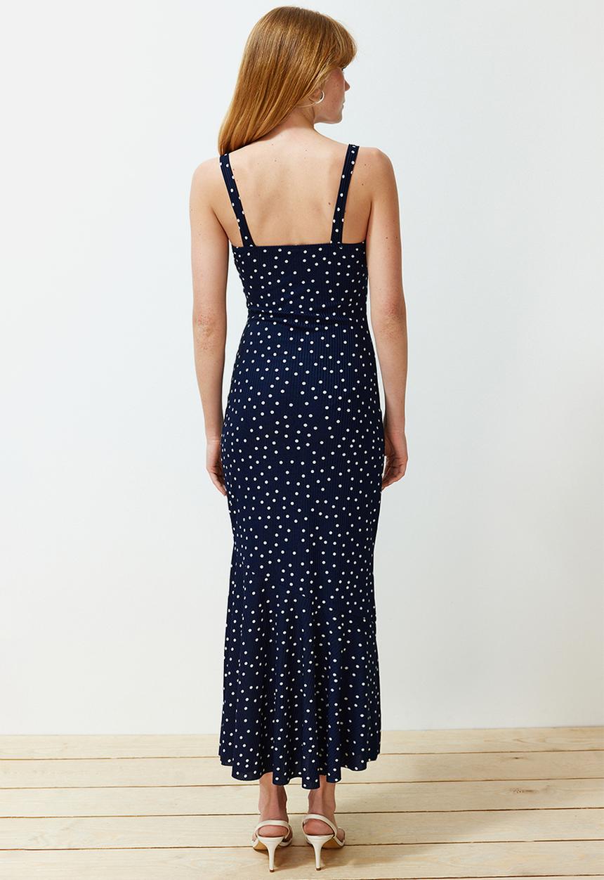Trendyol - Strappy Fitted Maxi Pencil Dress - Navy