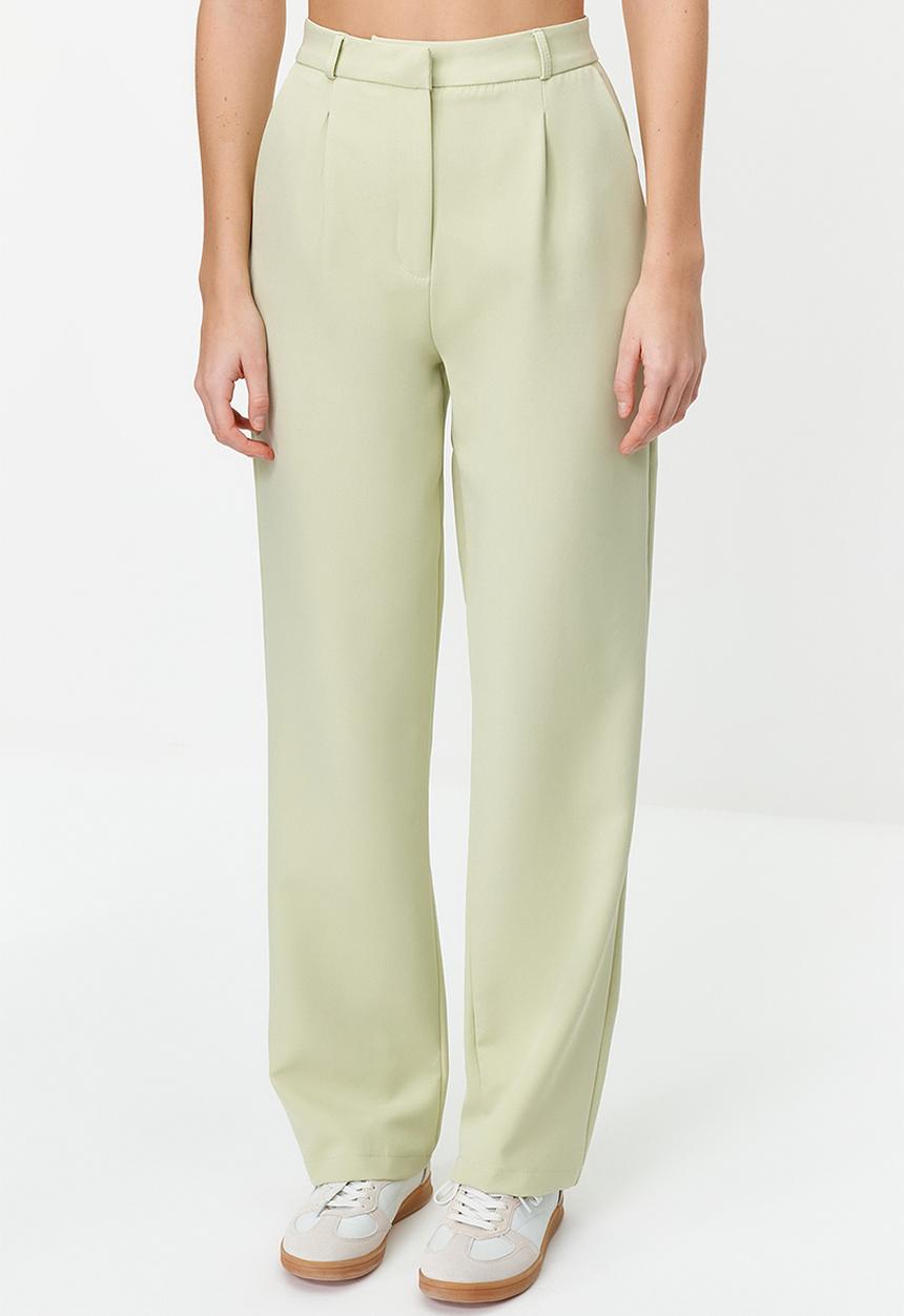 Trendyol - Straight Fit Pleated Woven Trousers - Mint