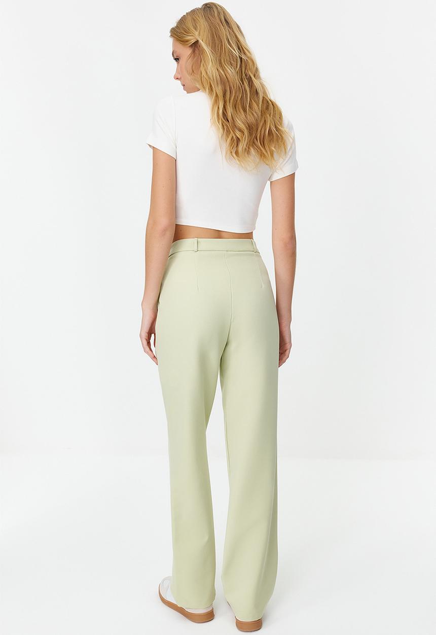 Trendyol - Straight Fit Pleated Woven Trousers - Mint