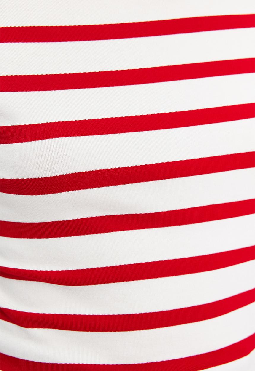 Trendyol - Boat Neck Stretch Knit Blouse - Red & White 