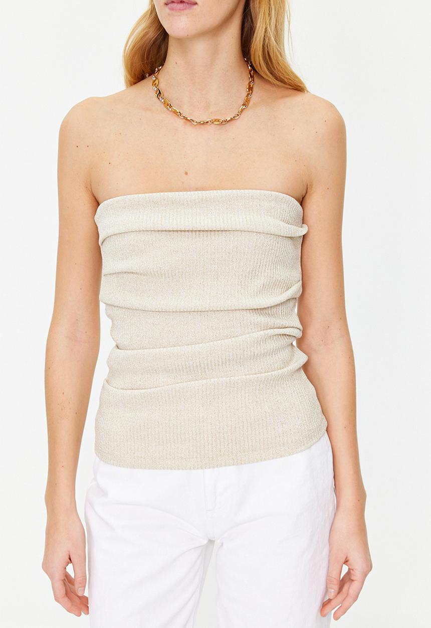 Trendyol - Lurex strapless stretch blouse - ecru