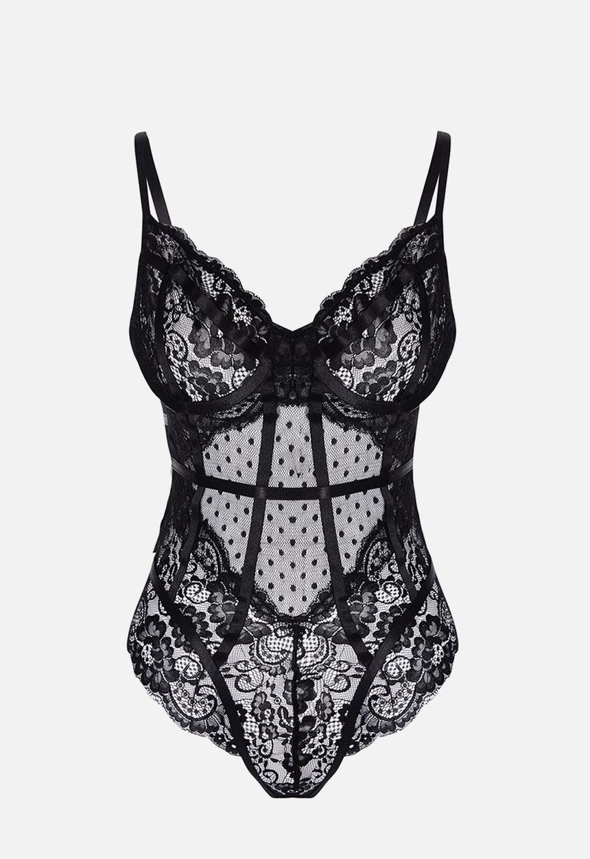 Trendyol - Lace Strap Snap Bodysuit - Black