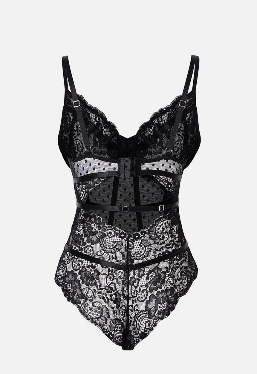 Trendyol - Lace Strap Snap Bodysuit - Black