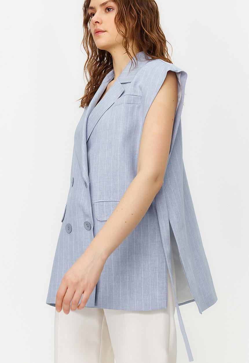 Trendyol - Oversized Fit  Button-Up Extra Wide Woven Waistcoat -Blue