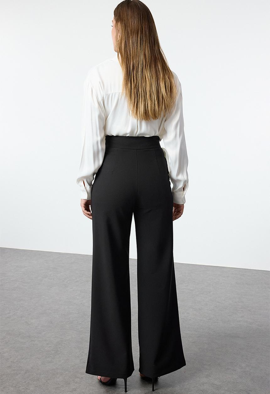 Trendyol - Bow Detail Wide Leg Woven Trousers - Black-White