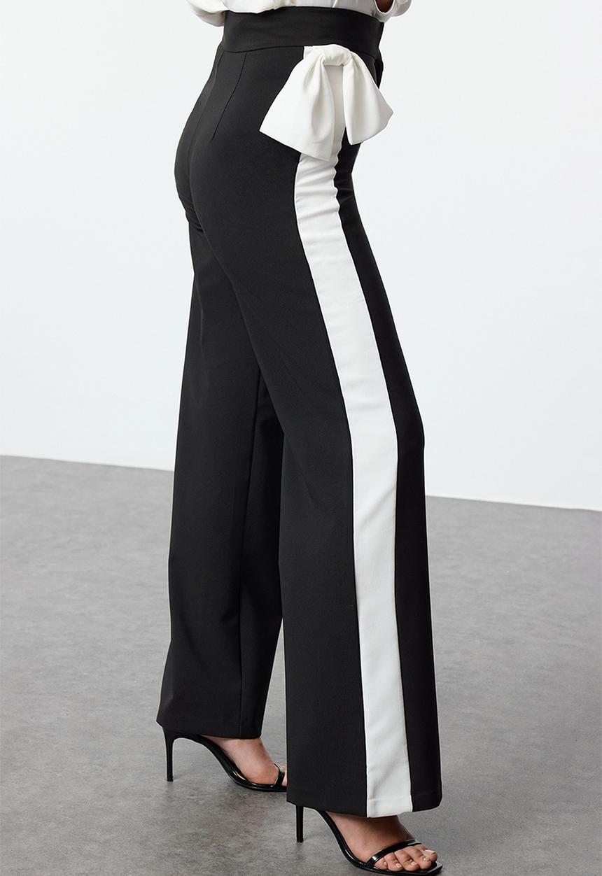 Trendyol - Bow Detail Wide Leg Woven Trousers - Black-White