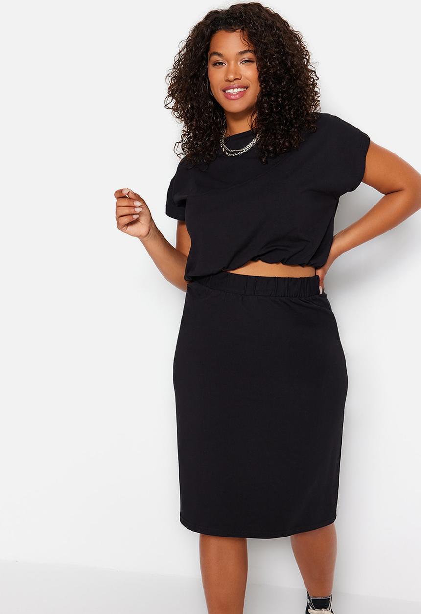 Trendyol - Plus Crew Neck Two Piece Set - Black
