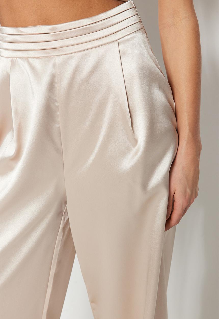 Trendyol - Wide leg woven satin trousers - beige