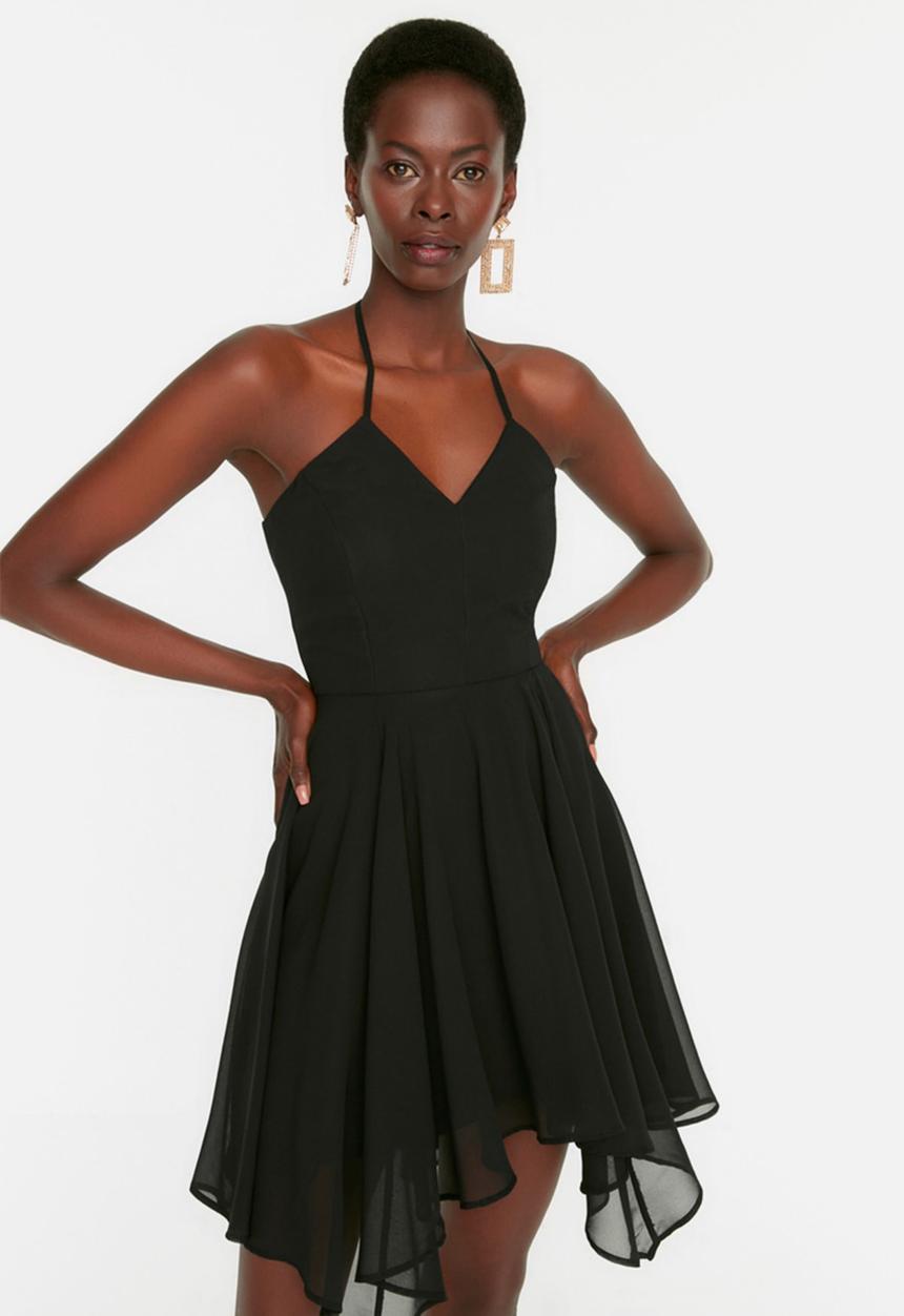 Trendyol - A-Line Chiffon Evening Dress - Black