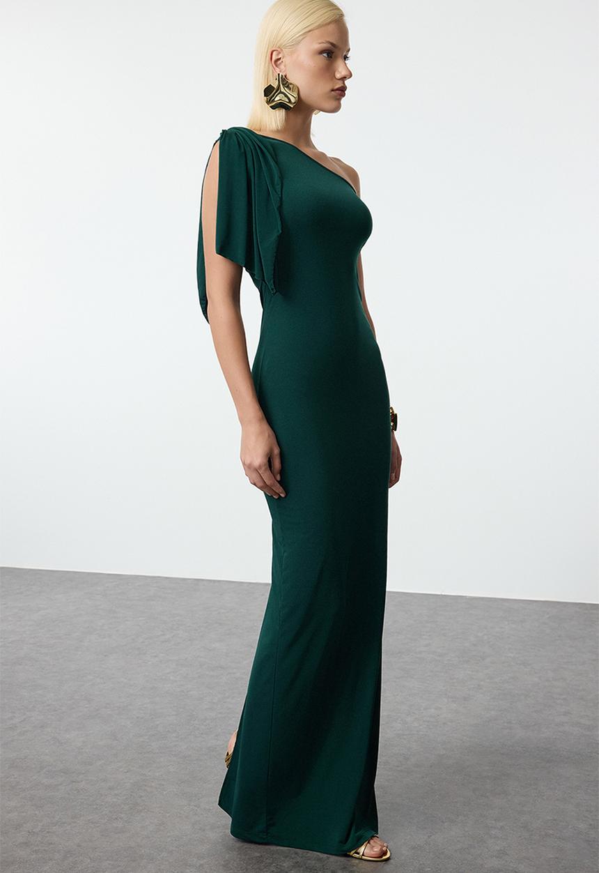 Trendyol - One Shoulder Evening Dress - Emerald