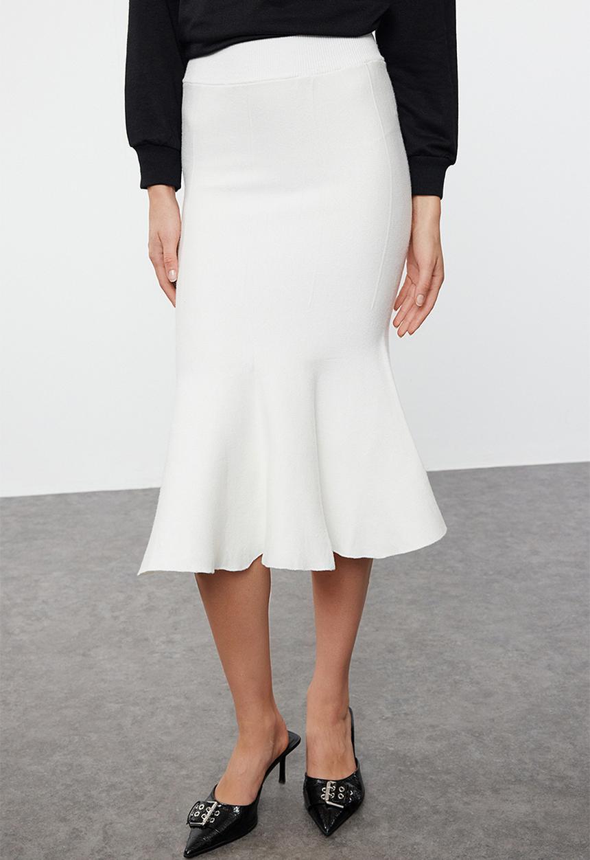 Trendyol - Premium Yarn Midi Knit Skirt - Bone