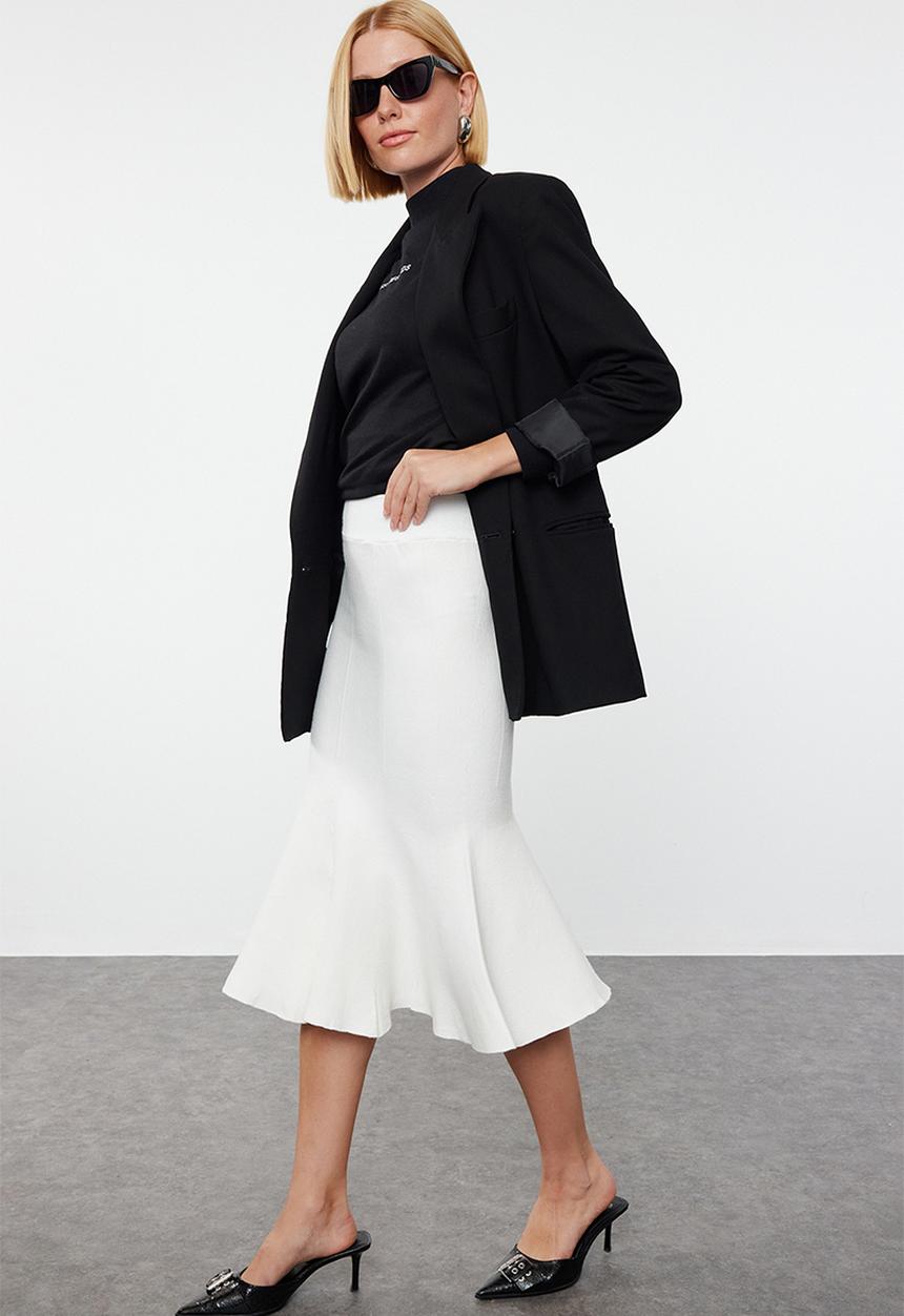 Trendyol - Premium Yarn Midi Knit Skirt - Bone