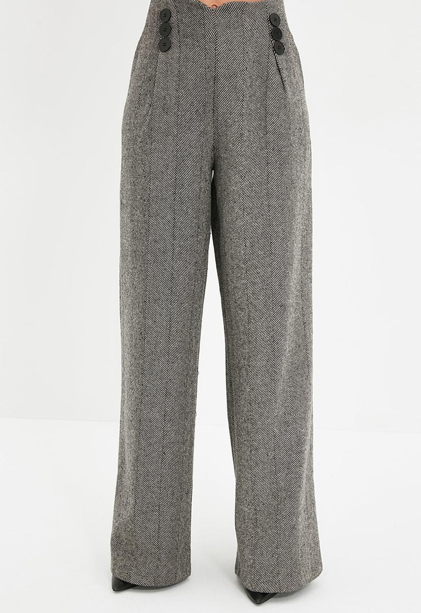 Trendyol - Button Detailed Wide Leg Woven Trousers - Grey