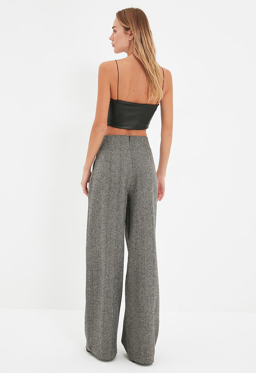 Trendyol - Button Detailed Wide Leg Woven Trousers - Grey