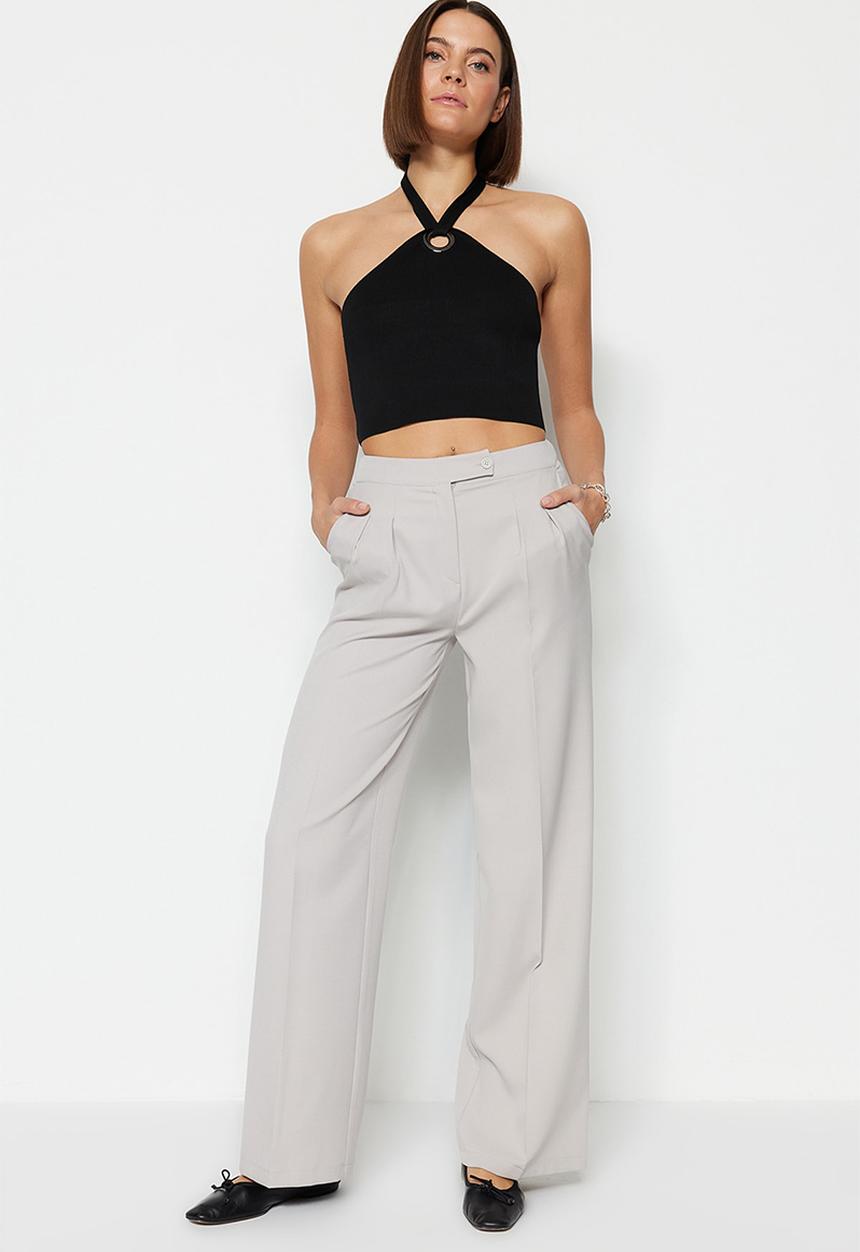 Trendyol - Wide leg high waist woven trousers - grey