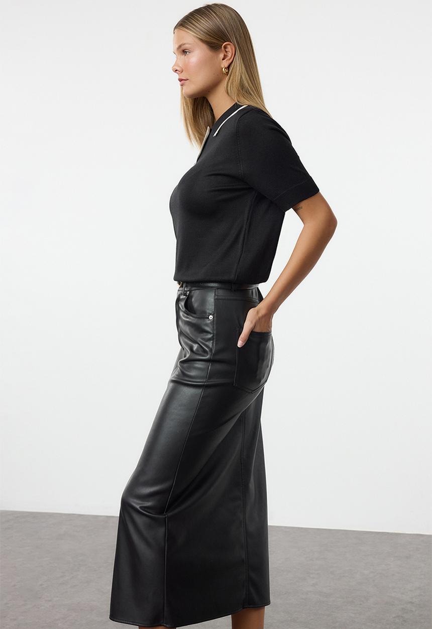 Trendyol - Premium Yarn Color Block Knit Blouse - Black
