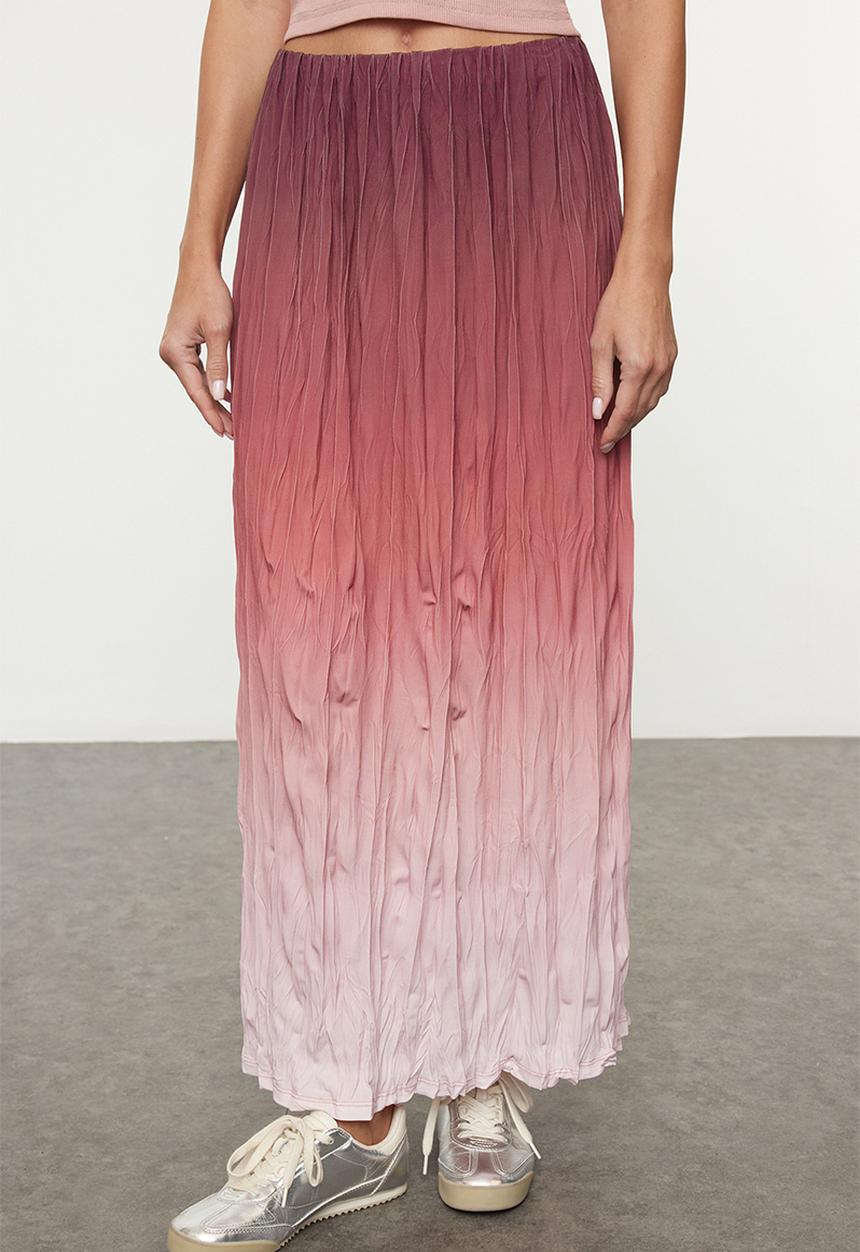 Trendyol - Claret Gradient Pleated Maxi Skirt - Red