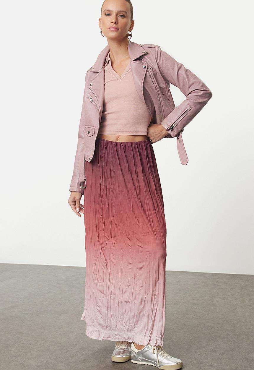 Trendyol - Claret Gradient Pleated Maxi Skirt - Red
