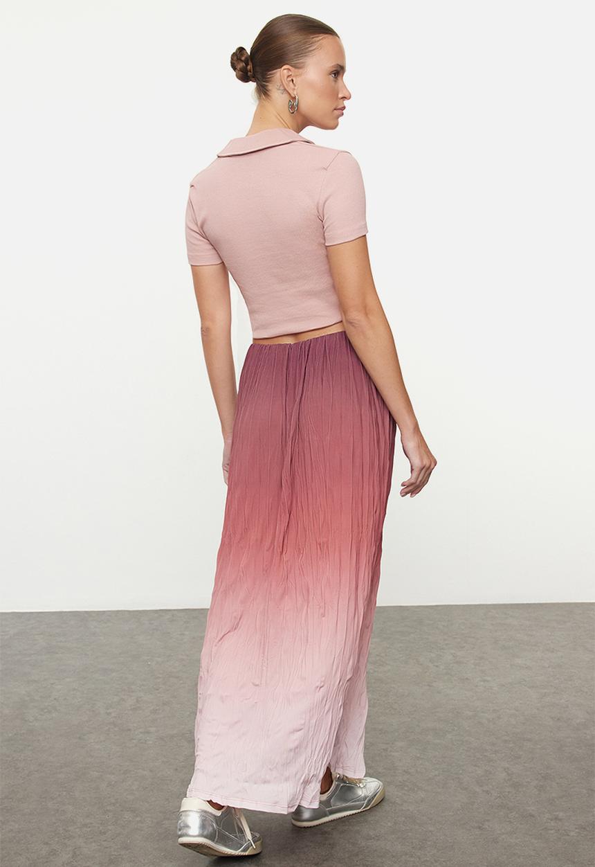 Trendyol - Claret Gradient Pleated Maxi Skirt - Red