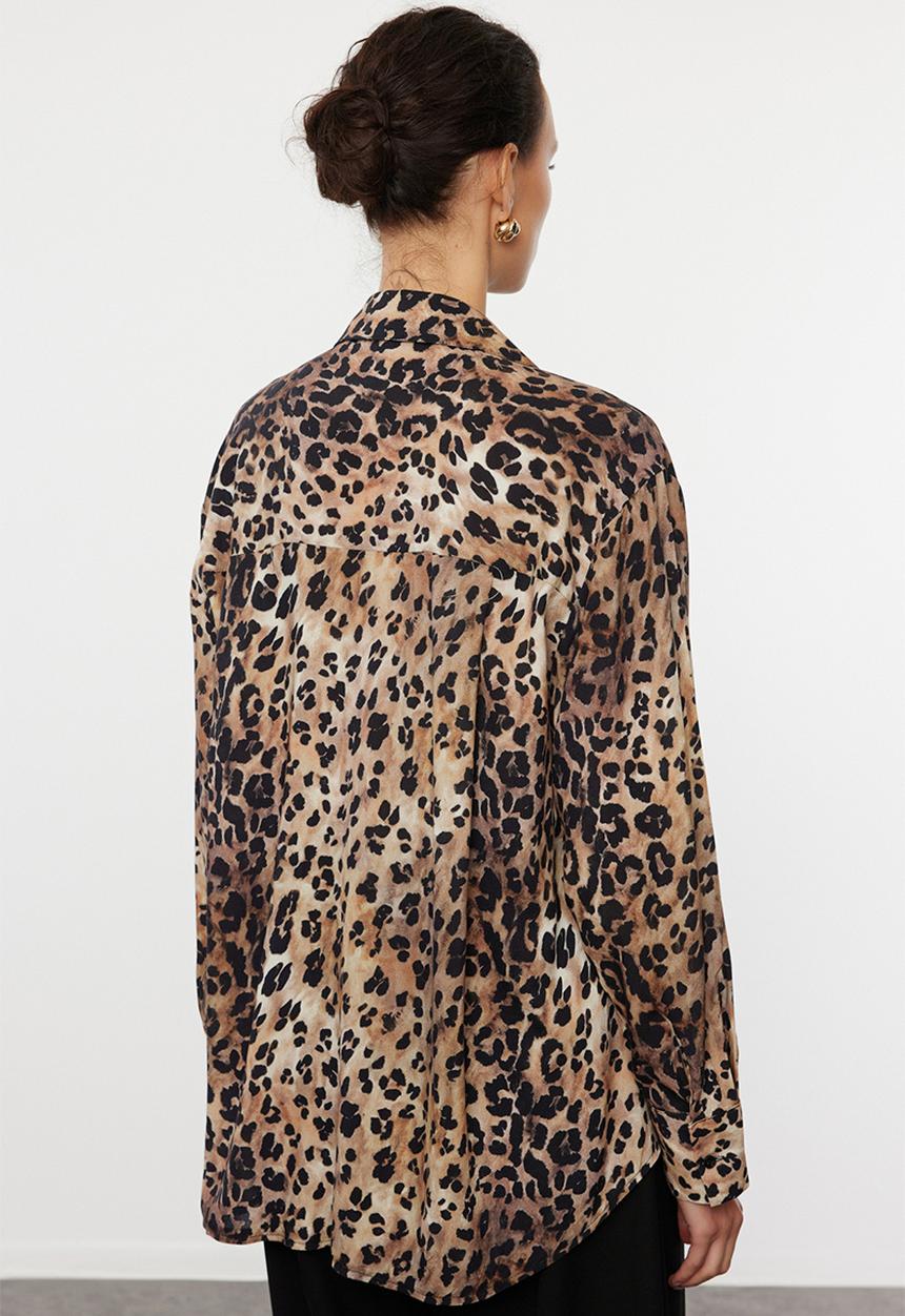 Trendyol - Leopard Oversized Shirt - Brown