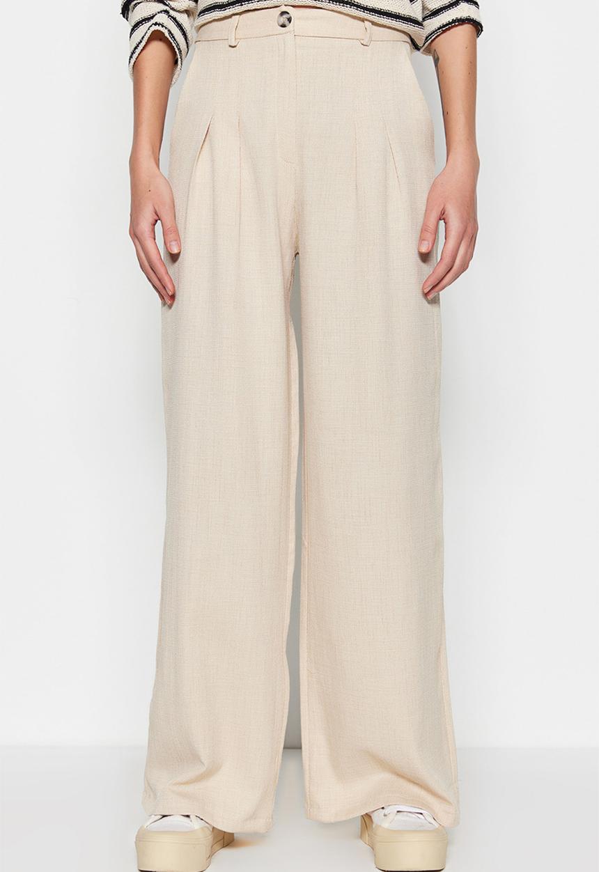 Trendyol - Linen look wide leg woven trousers - ecru