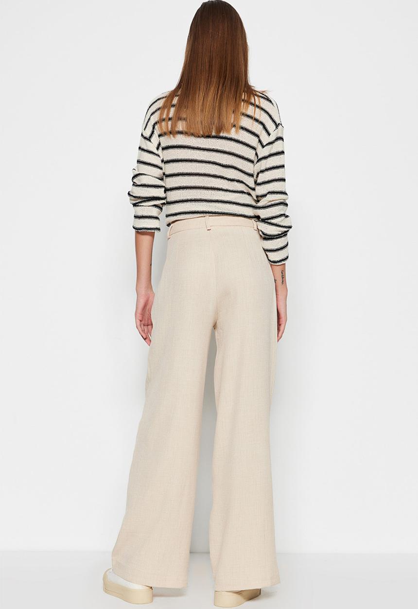 Trendyol - Linen look wide leg woven trousers - ecru