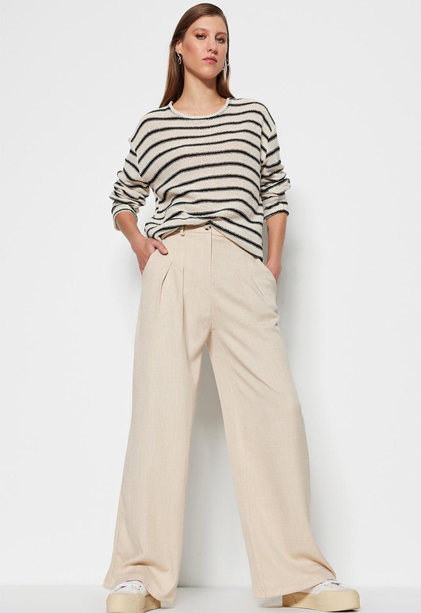Trendyol - Linen look wide leg woven trousers - ecru