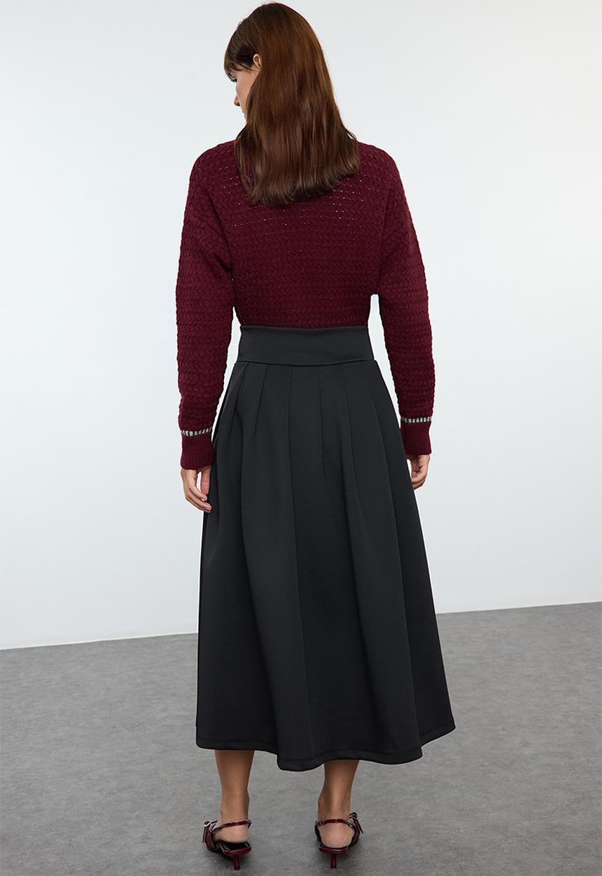 Trendyol - High Waist Flared Pleat Detailed Midi Skirt - Black