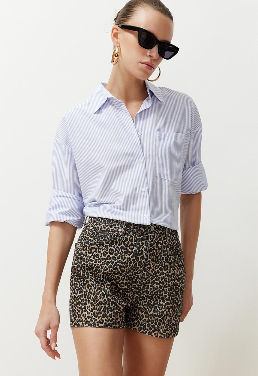 Trendyol - Leopard Print Brown Shorts & Bermuda - Brown