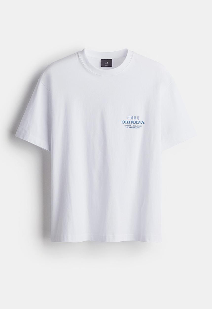 H&M - Loose fit printed t-shirt - white okinawa