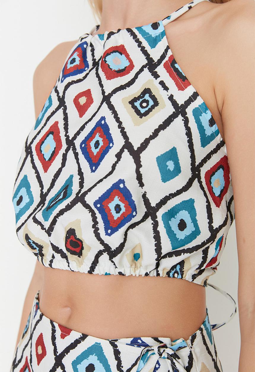 Trendyol - Geometric Patterned Woven Two Piece Set - Multi Color