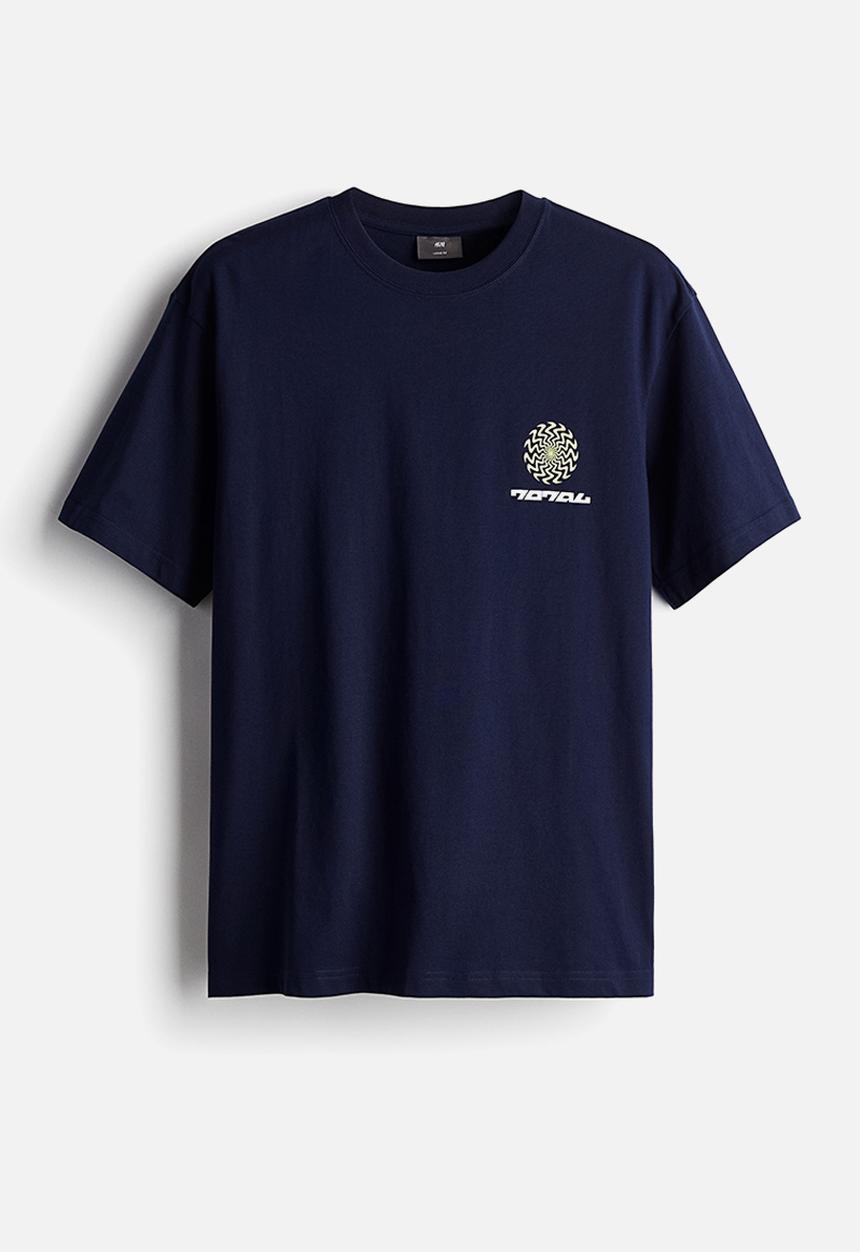 H&M - Loose fit printed T-shirt - dark blue/total