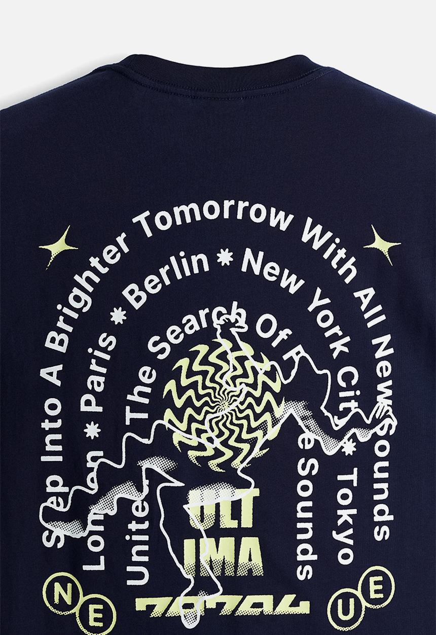 H&M - Loose fit printed T-shirt - dark blue/total