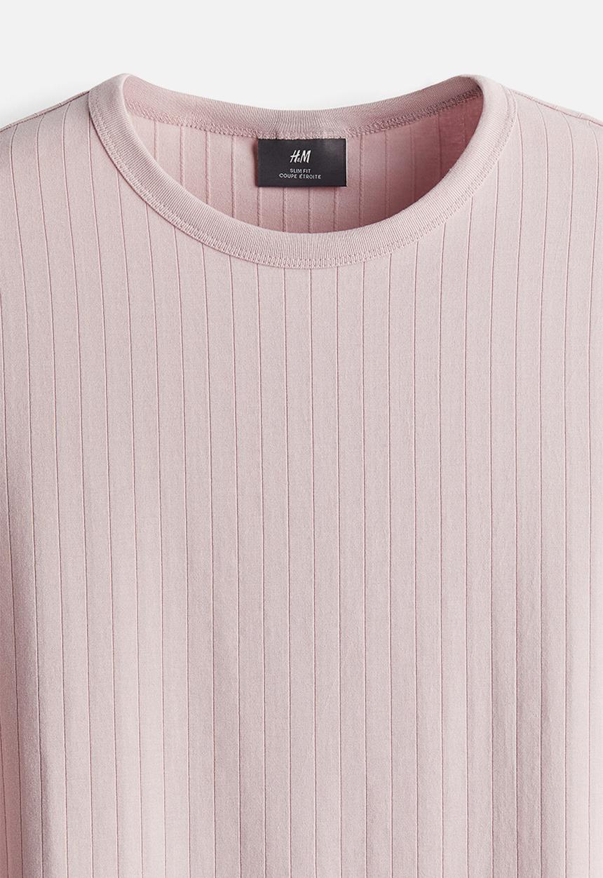 H&M - Slim fit ribbed lyocell-blend T-shirt - pink